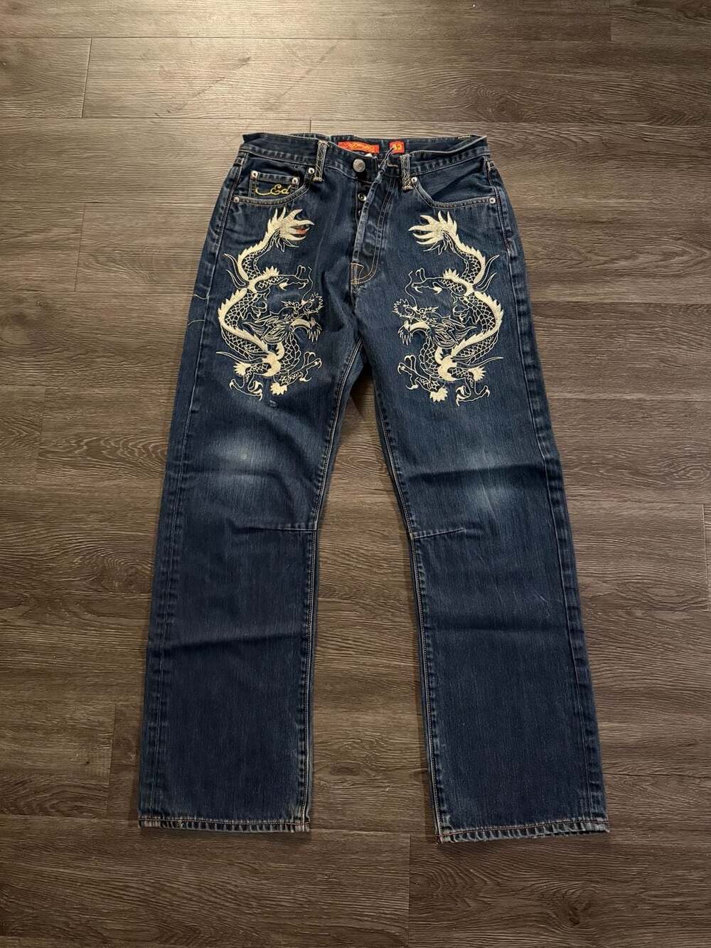 Ed Hardy Vintage Embroidered Dragon Tattoo Jeans Size 32x32